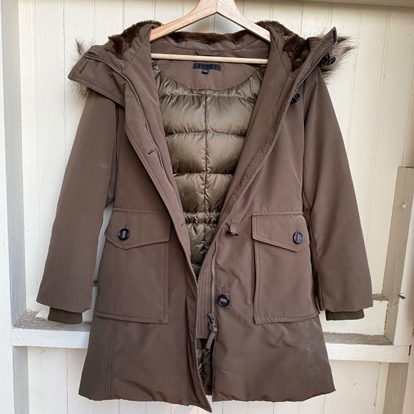 Uniqlo Ultra Warm Down Parka Heat Tech Olive Jacket Fur Hood Coat Sz S LIKE NEW - Picture 2 of 5